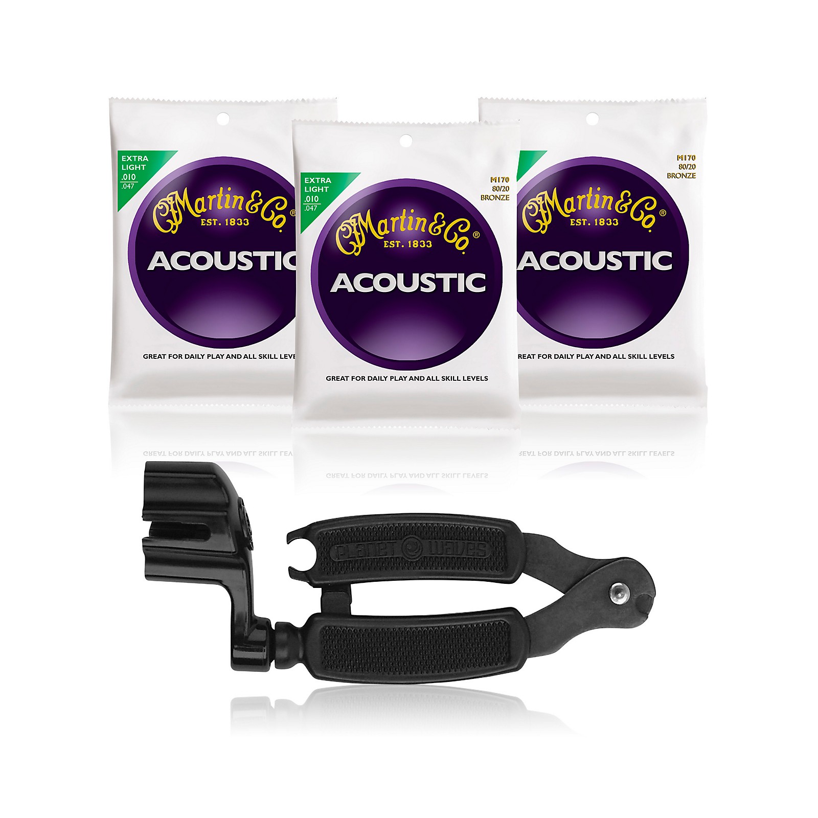 Martin M170 80/20 Bronze Extra Light Acoustic Strings 3Pack with ProWinder String Winder
