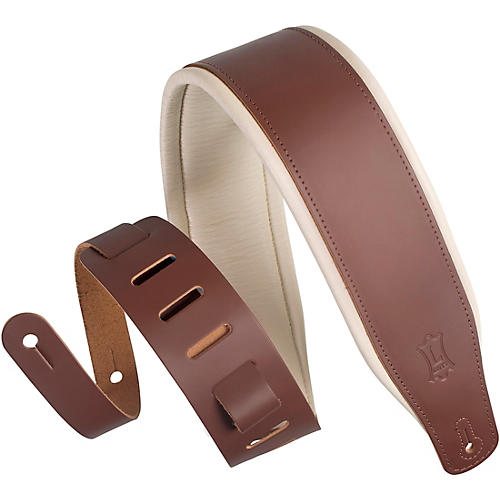 Levy's M26PD 3 inch Wide Top Grain Leather Guitar Straps Brown Cream
