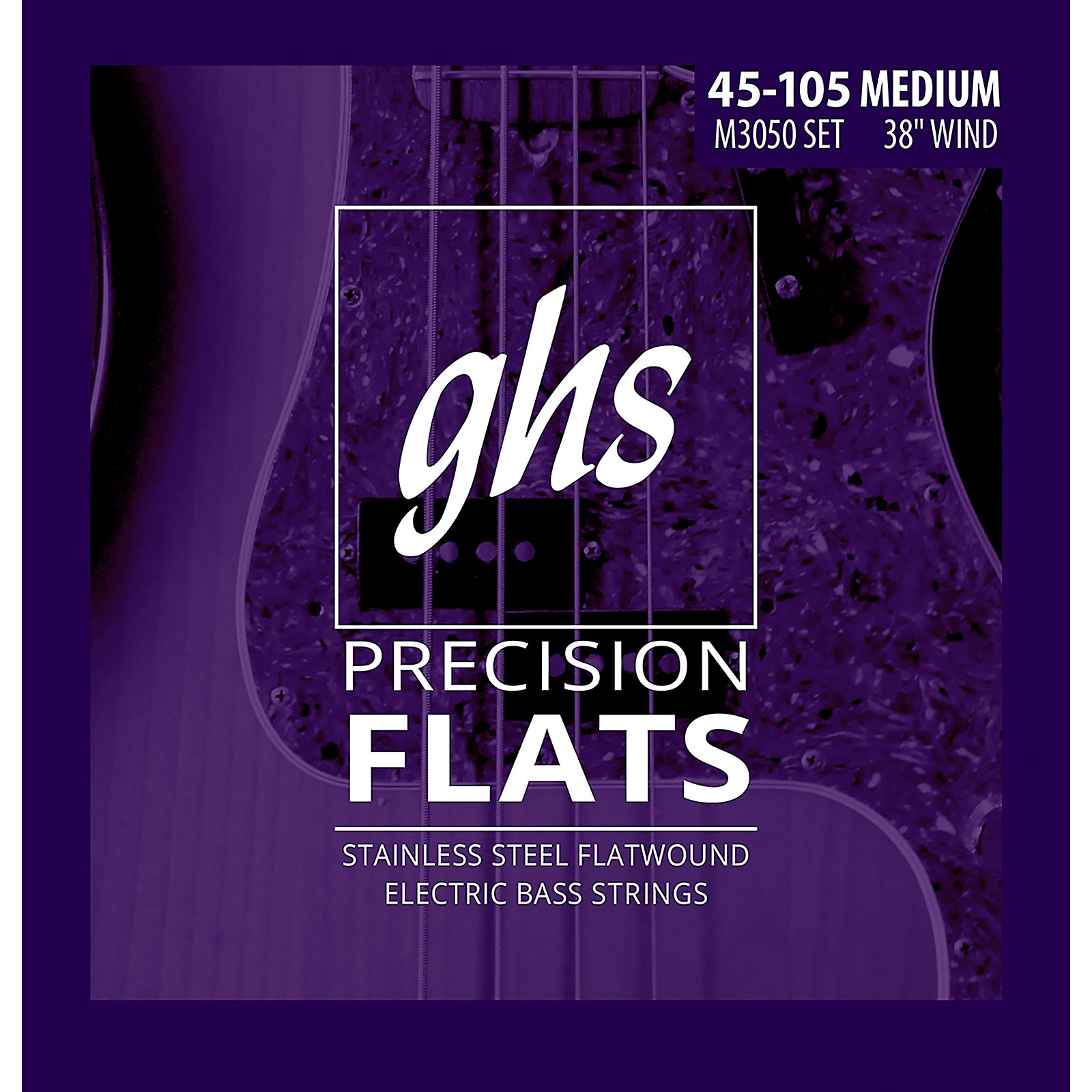 Stainless Steel Flat Wound Bass Strings Long Scale Plus .045-.105 GHS Strings M3050 4-String Precision Flatwound 