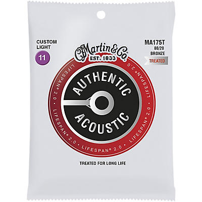 Martin MA175T Lifespan 2.0 80/20 Bronze Custom-Light Authentic Acoustic Guitar Strings - (28-132)