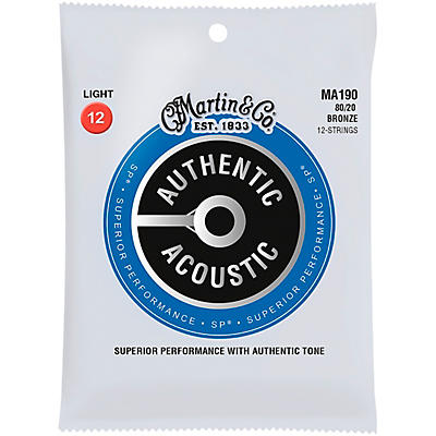Martin MA190 SP 12-String 80/20 Bronze Light Authentic Acoustic Guitar Strings