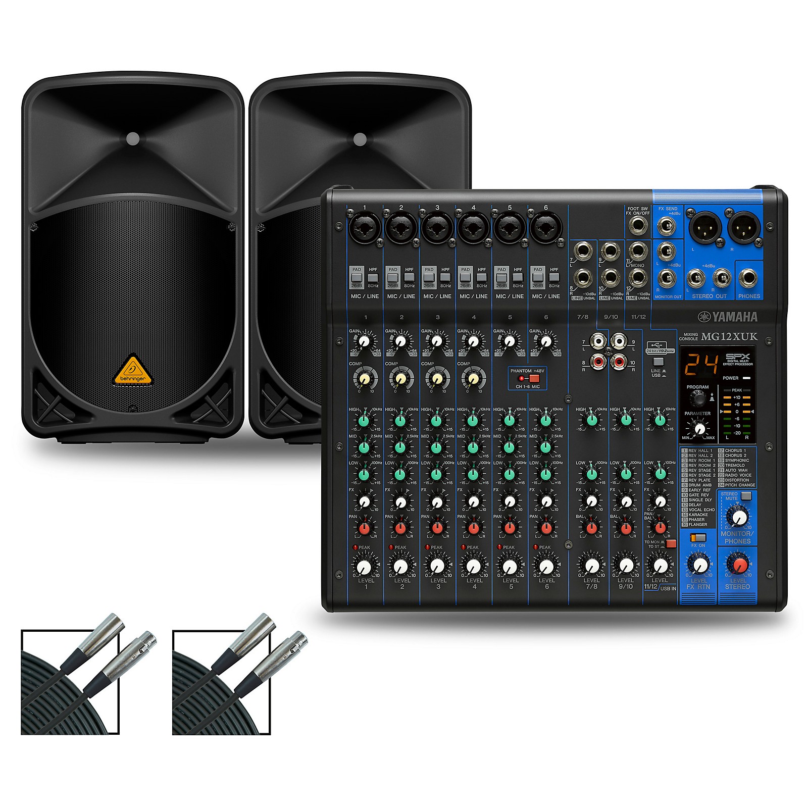 Yamaha MG12XUK Mixer with Behringer Eurolive BW Speakers 15" Mains Musician's Friend