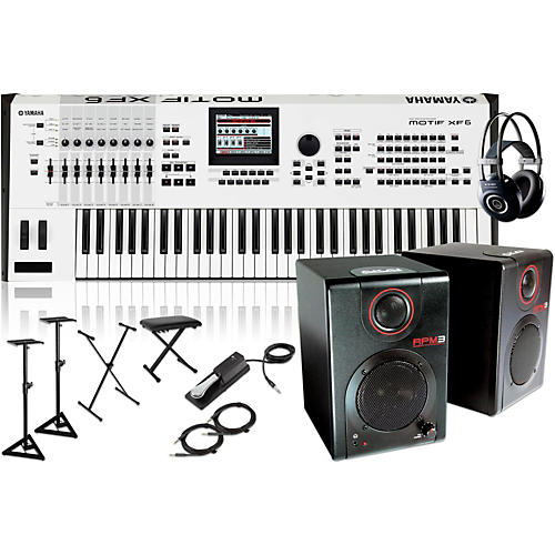 MOTIF XF6 White 61Key Music Production Synth w/ RPM3 Monitor, Stand, Headphone, Bench, Sustain Pedal