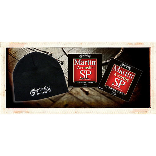 MSP4100 Phosphor Bronze Light Acoustic Strings 2 Pack-with FREE Martin Logo Knit Hat