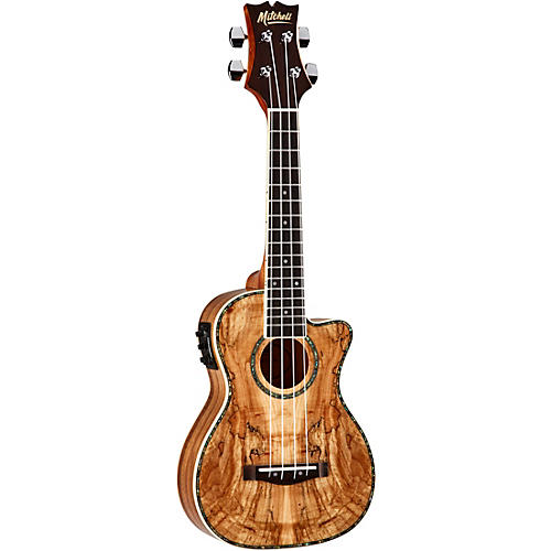 Mitchell MU80XCE-SM Exotic Acoustic-Electric Cutaway Ukulele Spalted Maple Natural