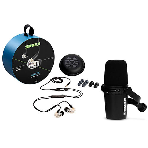 Shure MV7-K USB Microphone and AONIC215 Earphones Content Creator Bundles Clear