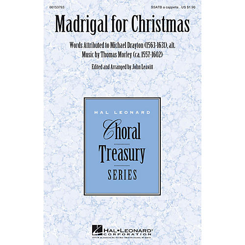 Hal Leonard Madrigal for Christmas SSATB A Cappella arranged by John Leavitt