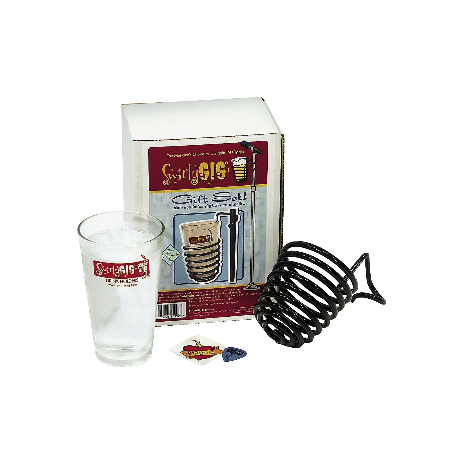 SwirlyGig Mic Stand Drink Holder with Pint Glass Gift Set Musician's