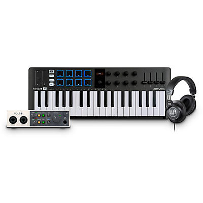 Arturia MiniLab 3 37-Key Controller Bundle With Universal Audio Volt 2 Interface and Warm Audio WA-CAB Studio Headphones -
