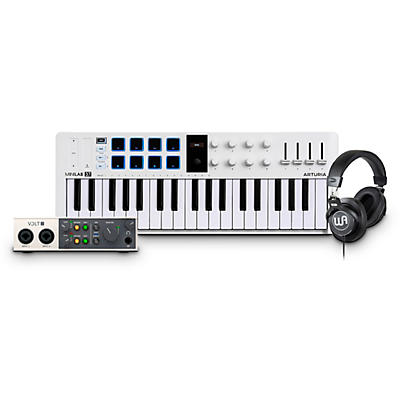 Arturia MiniLab 3 37-Key Controller Bundle With Universal Audio Volt 2 Interface and Warm Audio WA-CAB Studio Headphones -
