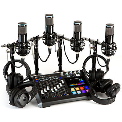 TASCAM Mixcast 4 4-Person Podcasting Bundle With Sterling Audio SP150 Microphones and S400 Studio Headphones