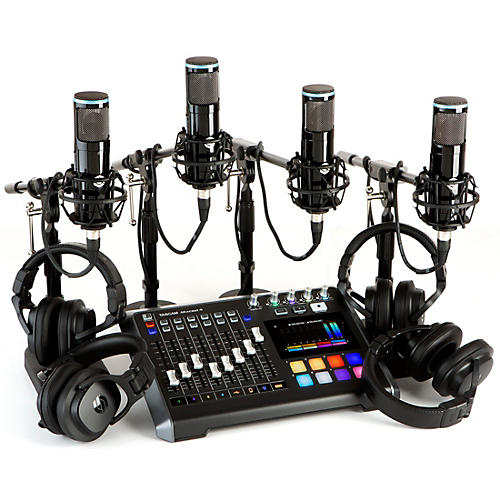 Mixcast 4 4-Person Podcasting Bundle With Sterling Audio SP150 Microphones and S400 Studio Headphones