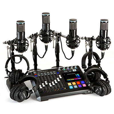 TASCAM Mixcast 4 4-Person Podcasting Bundle With Sterling Audio SP150 Microphones and TH-200X Headphones