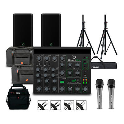 Mackie MobileMix 8-Channel USB-Powerable Mixer With Pair of Thrash212 GO Speakers, Roadrunner Bags, e 835 Microphones, Stands & Cables