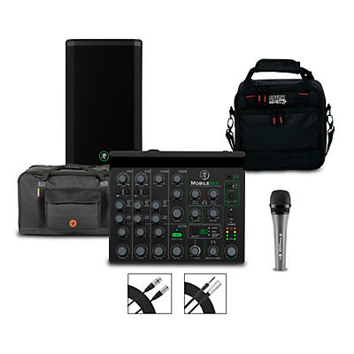 Mackie MobileMix 8-Channel USB-Powerable Mixer With Thrash212 GO Speaker, Roadrunner Bag, e 835 Microphone, Stand & Cable