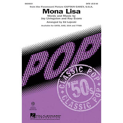 Hal Leonard Mona Lisa TTBB by Nat King Cole Arranged by Ed Lojeski