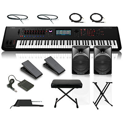 Yamaha Montage 7 76-Key Synthesizer with Powered Speakers Stand Pedals Deluxe Keyboard Bench and Cables