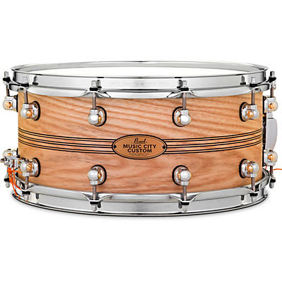 Pearl Music City Custom Solid Shell Snare Ash with Boxwood-Rose TriBand Inlay