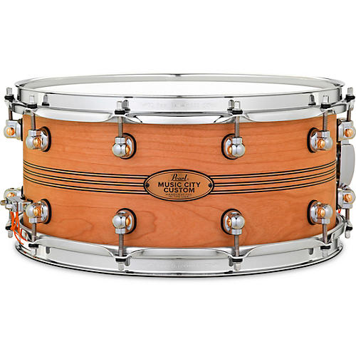 Pearl Music City Custom Solid Shell Snare Cherry with Boxwood-Rose TriBand Inlay 14 x 6.5 in.