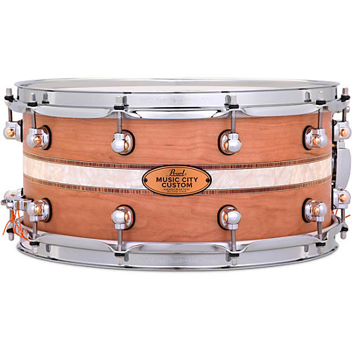 Pearl Music City Custom Solid Shell Snare Cherry with DuoBand Ebony Marine Inlay 14 x 6.5 in.