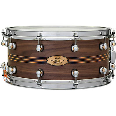 Pearl Music City Custom Solid Shell Snare Walnut with Boxwood-Rose TriBand Inlay