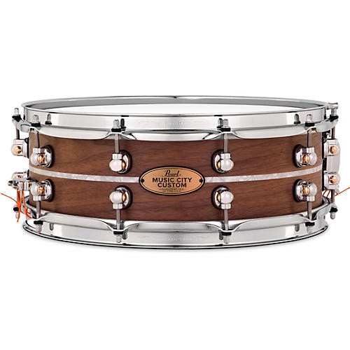 Pearl Music City Custom Solid Shell Snare Walnut with Nicotine Marine Inlay 14 x 5 in.