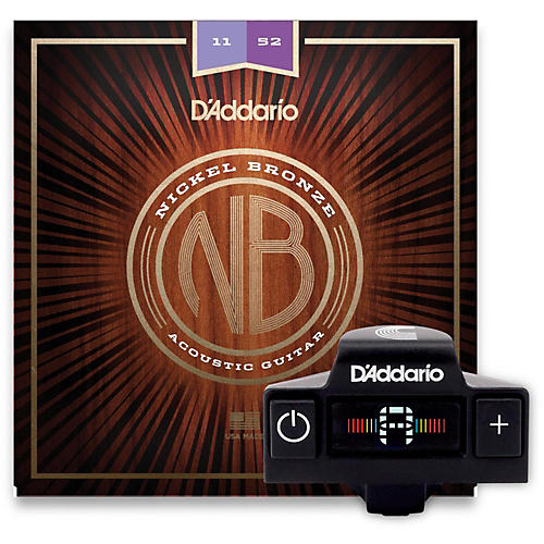 D'Addario NB1152 Nickel Bronze Custom Light 3-Pack Acoustic Strings and NS Micro Soundhole Tuner with Color Screen
