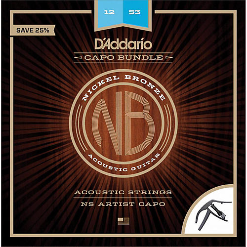 NB1253 Nickel Bronze Acoustic Guitar Strings, Light, 12-53 and NS Artist Capo