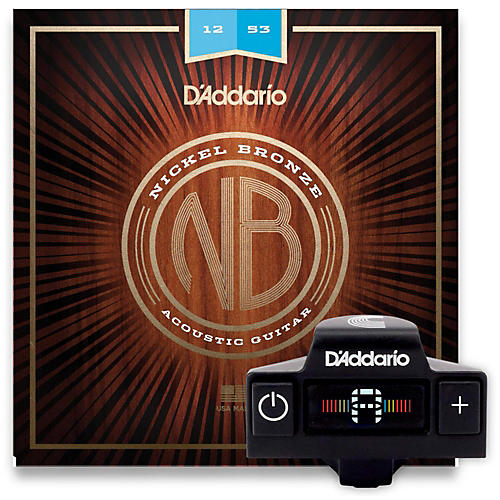 D'Addario NB1253 Nickel Bronze Light 3-Pack Acoustic Strings and NS Micro Soundhole Tuner w/ Color Screen