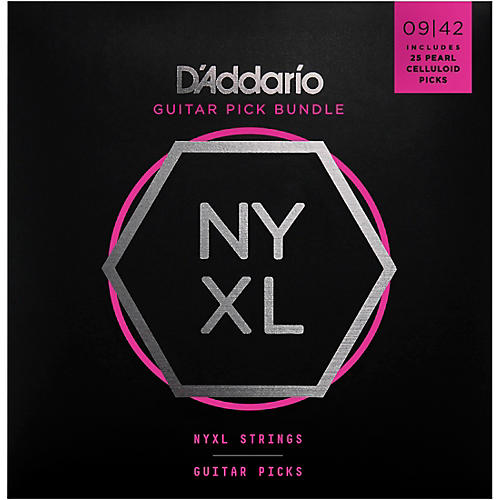 D'Addario NYXL Electric Guitar Strings with 25 Celluloid Picks .009-.042 Light