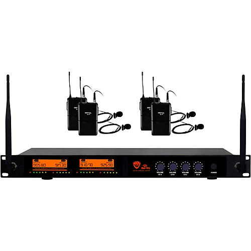 Nady DW-44 Quad Digital Wireless Lapel Microphone System with Four Fixed UHF Frequencies with QPSK Modulation