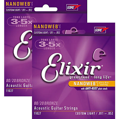 Elixir Nanoweb Custom Light Acoustic Guitar Strings 2-Pack
