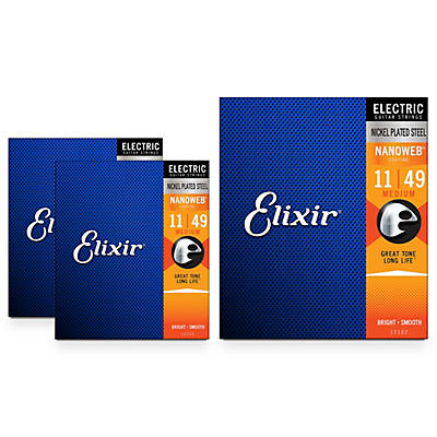 Elixir Nanoweb Electric Strings, Medium (11-49) 3-Pack