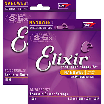 Elixir Nanoweb Extra Light Acoustic Guitar Strings 2-Pack