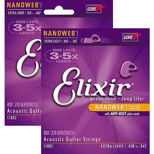 Elixir Nanoweb Extra Light Acoustic Guitar Strings 2-Pack