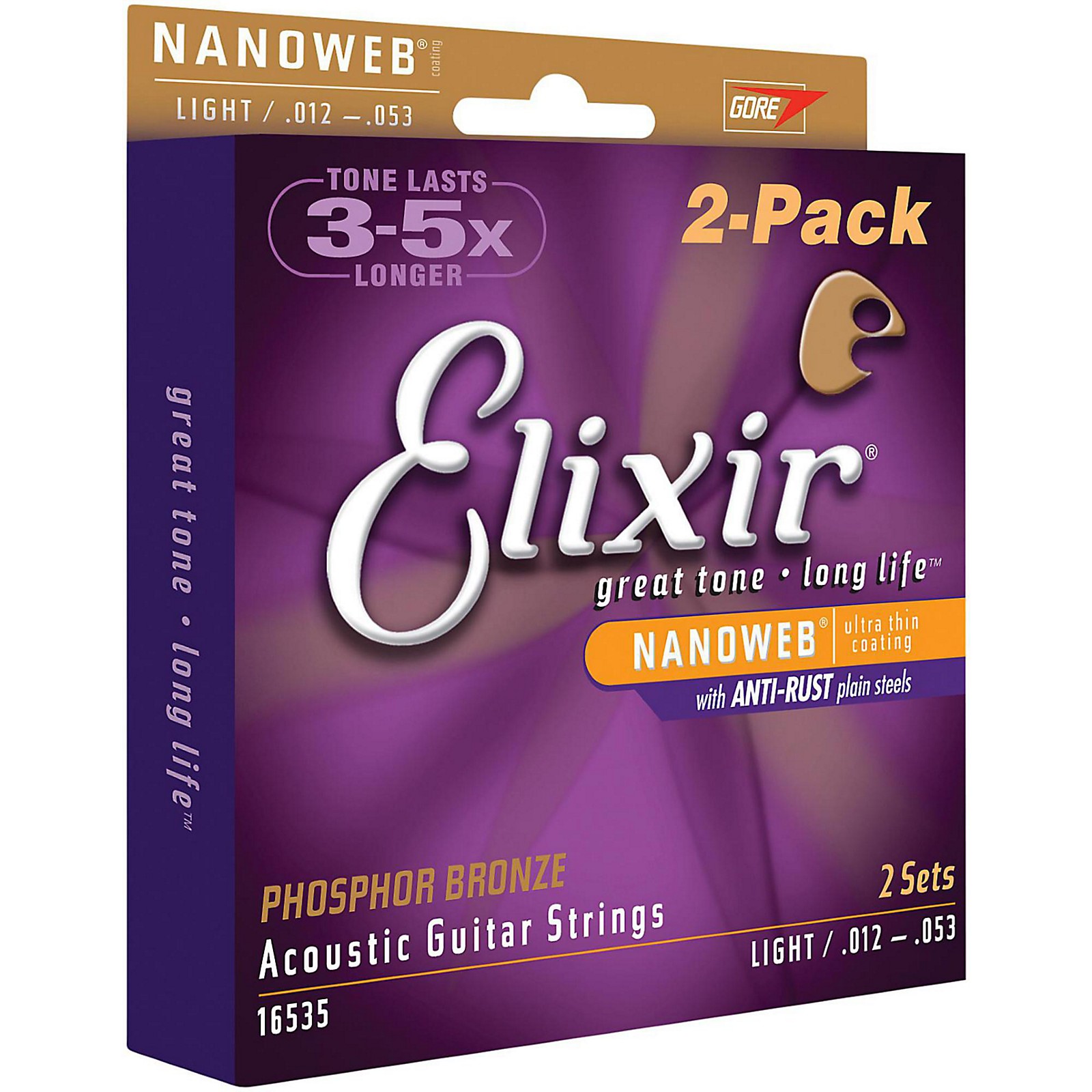 Elixir Nanoweb Light Phosphor Bronze Acoustic Guitar Strings 2Pack