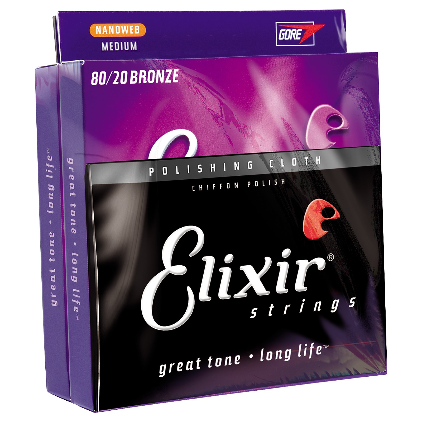 Elixir Nanoweb Medium Acoustic Guitar Strings 2Pack with Free Polish