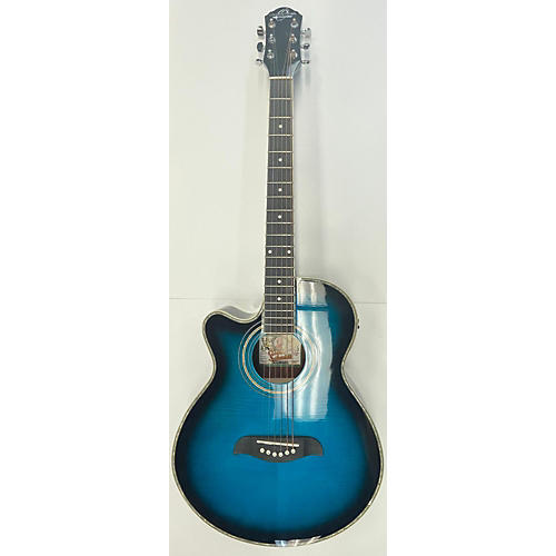 Oscar Schmidt OG10CETFBLLH Acoustic Electric Guitar Transparent Blue