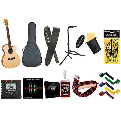 OMCX1KE Custom X Series Cutaway Acoustic-Electric Guitar Natural Bundle
