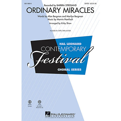Hal Leonard Ordinary Miracles (SAB) SAB by Barbara Streisand Arranged by Kirby Shaw