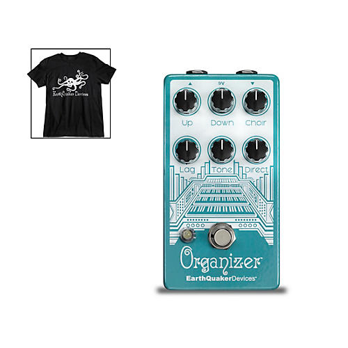 EarthQuaker Devices Organizer V2 Organ Emulator Effects Pedal and Octoskull T-Shirt Large Black