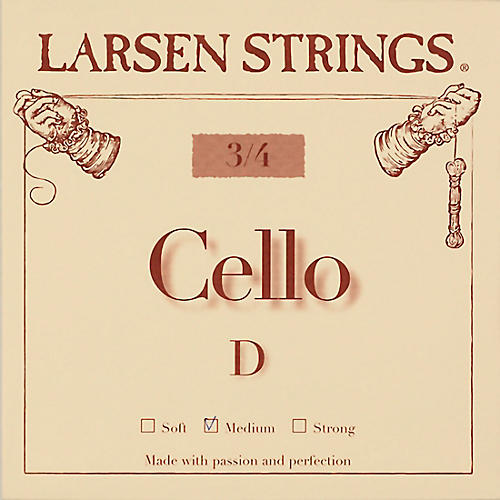 Larsen Strings Original Cello D String 3/4 Size, Medium Steel, Ball End