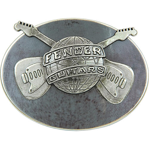 Oval Vintage Belt Buckle with Globe and Guitars
