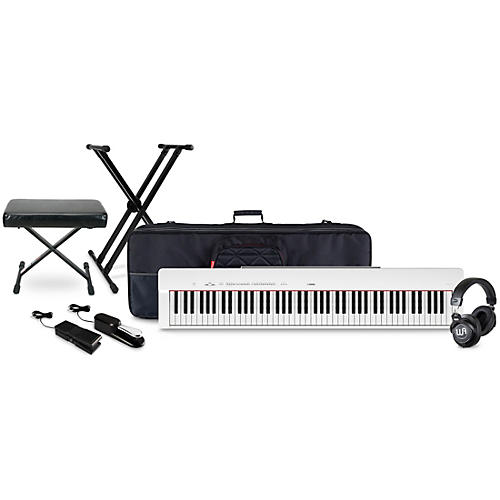 Yamaha P-225 88-Key Digital Piano with Warm Audio WA-CAB Headphone Package (Pedals/Bench/Stand/Bag Included) White