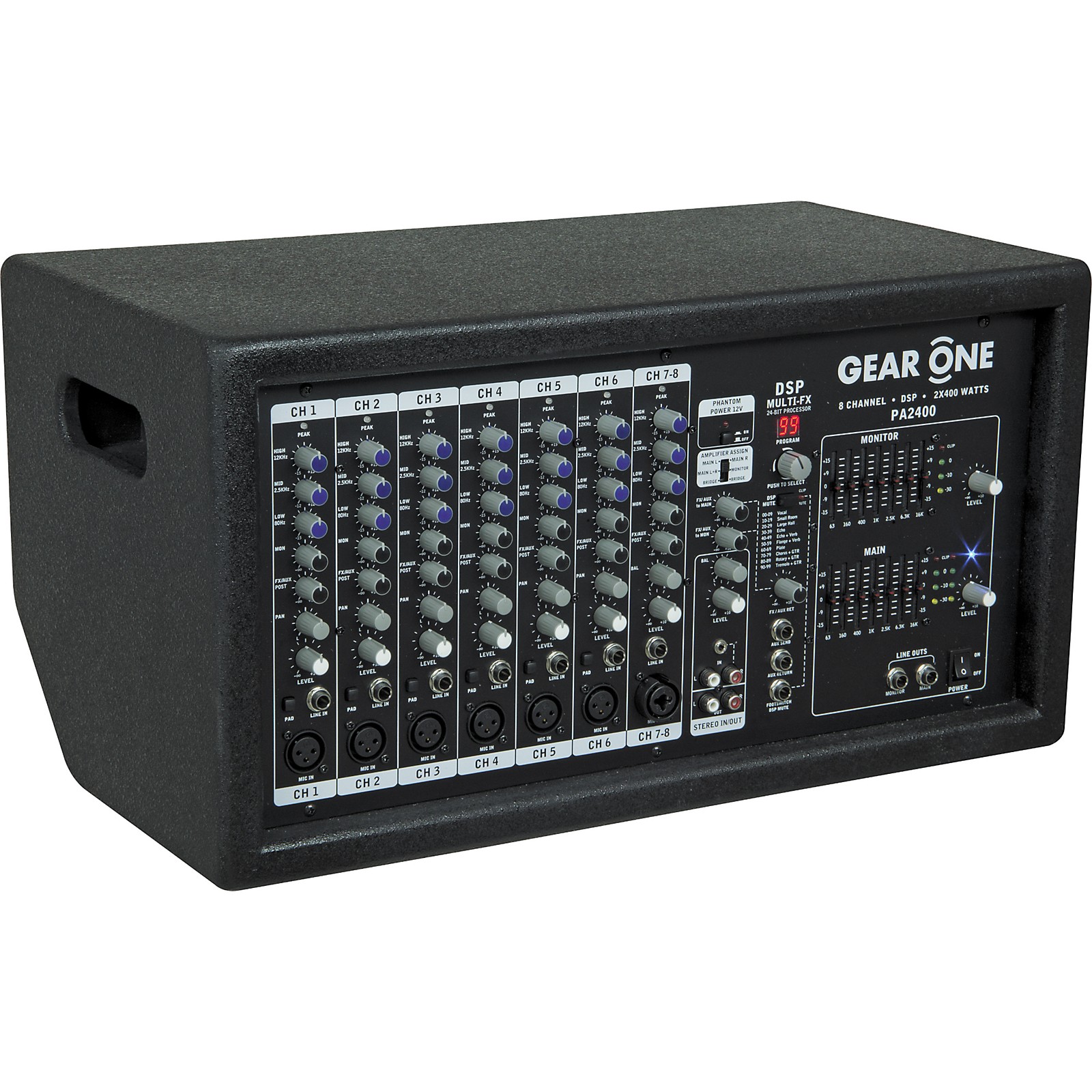 Gear One PA2400 8 Ch Powered Mixer 2 x 400 wt Musician's Friend