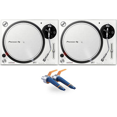 Pioneer DJ PLX-500 Direct-Drive Professional Turntable Pair (White) with Ortofon Concorde DJ Cartridge Twin Pack
