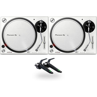 Pioneer DJ PLX-500 Direct-Drive Professional Turntable Pair (White) with Ortofon Concorde Mix Cartridge Twin Pack