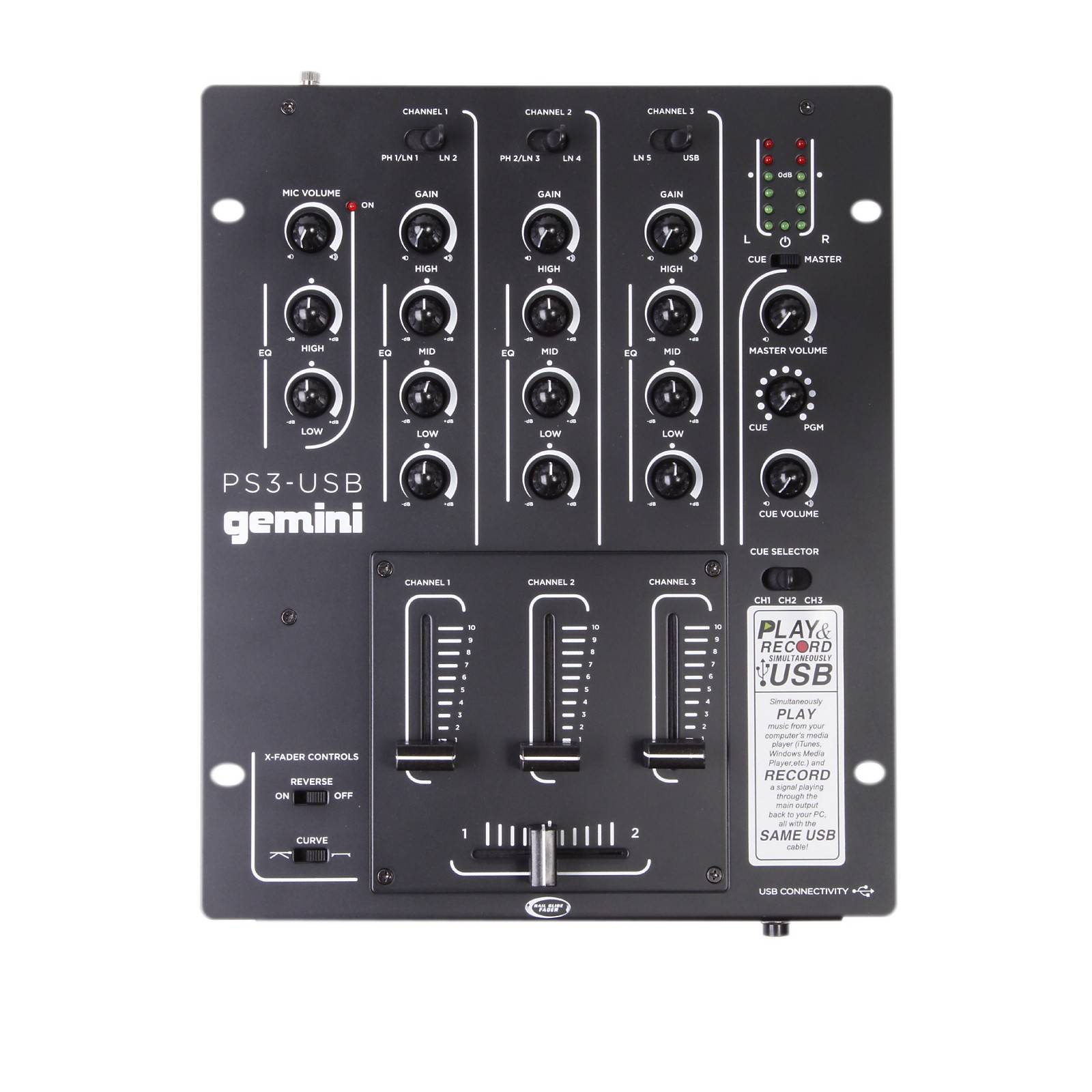 Gemini PS3USB Professional 3Channel Stereo DJ Mixer Musician's Friend