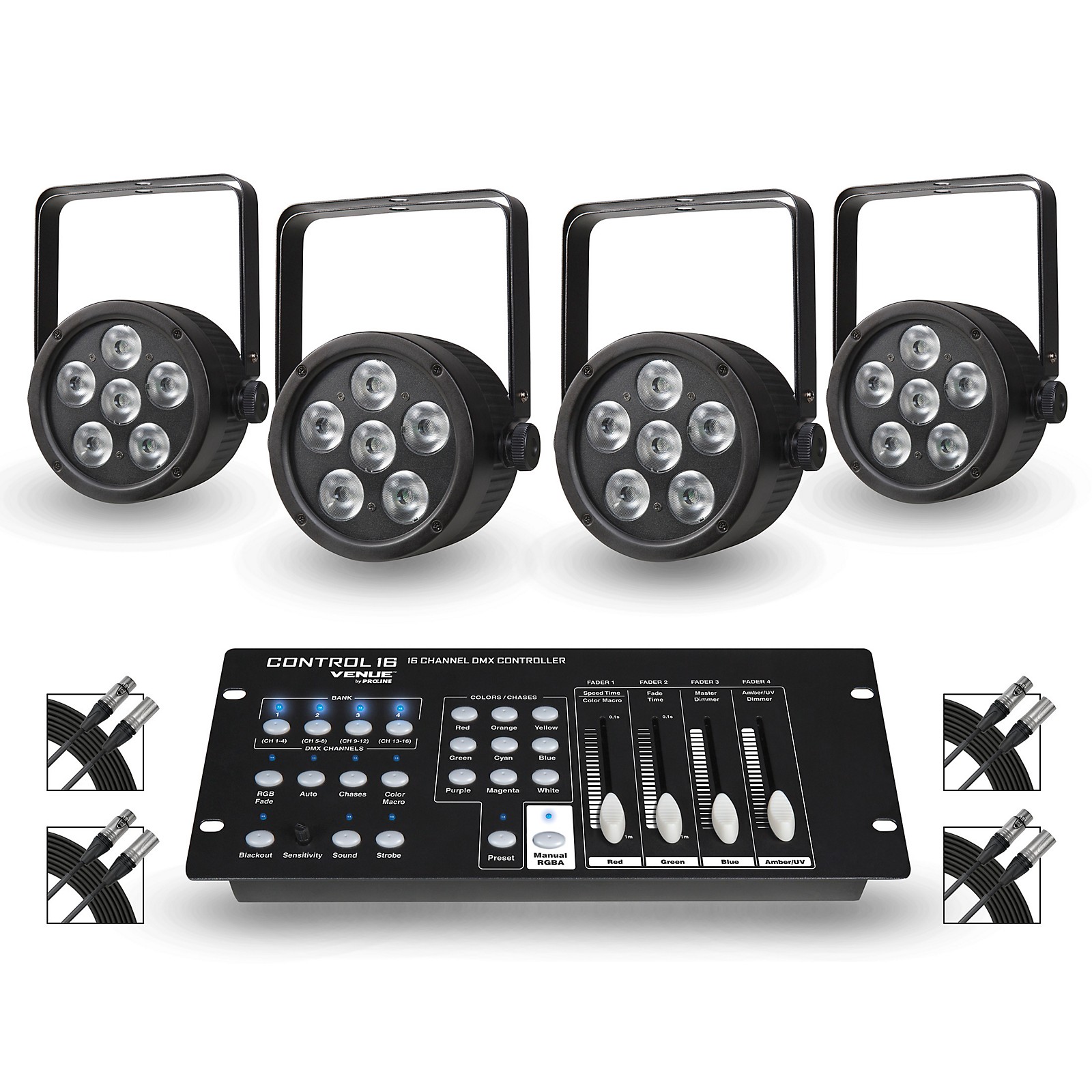 Proline Package of 4 ThinTri38 Tricolor LED Par Wash Lights with ...