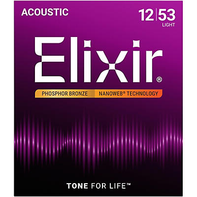 Elixir Phosphor Bronze Acoustic Guitar Strings With NANOWEB Coating, Light - (12-53)